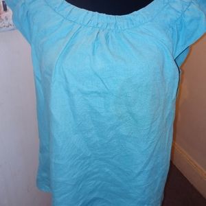 Vintage Sunny Leigh Light Teal Top 100% Linen